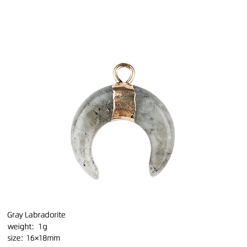 Natural Stone Crescent Moon Pendant Necklace Handcrafted with Adjustable Rope