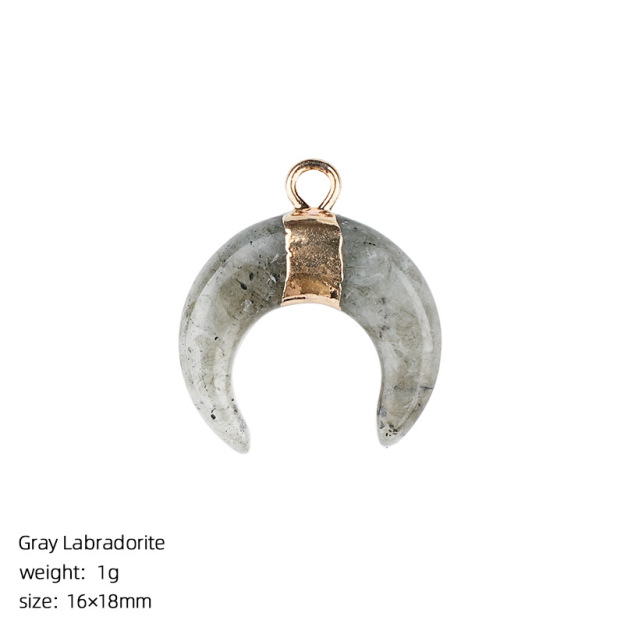 Natural Stone Crescent Moon Pendant Necklace Handcrafted with Adjustable Rope