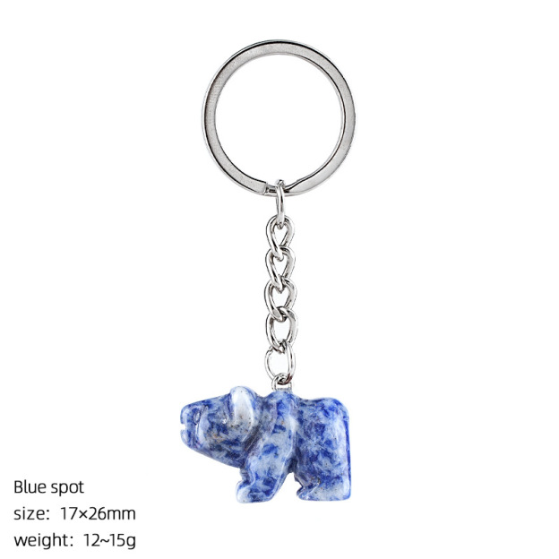 Natural Stone Polar Bear Keychain Animal Shape Hand Carved Bag Pendant Creative Cute Bear Key Ring Gift Accessory