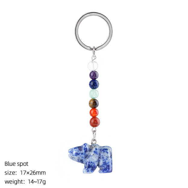 Natural Stone Polar Bear Keychain Color Bead Pendant Animal Bag Charm Carved Bear Keyring Creative Gift Accessory