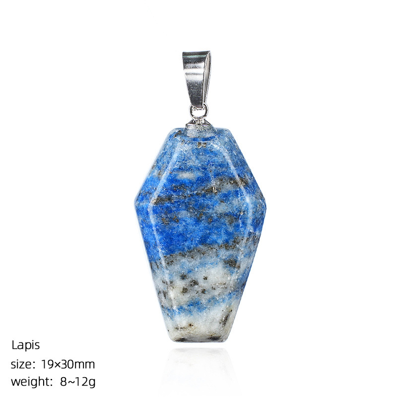 Natural Coffin-Shaped Crystal Pendant Necklace | Faceted Gemstone Gothic Jewelry