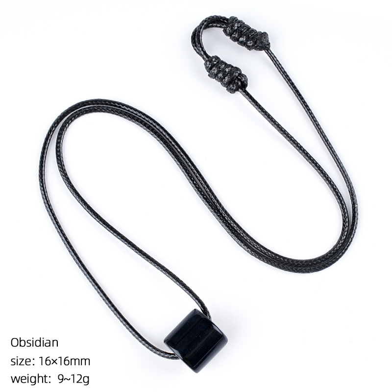 Natural Stone Cylinder Pendant Necklace Adjustable Braided Rope Large Hole Minimalist Vintage Style Everyday Fashion Accessory