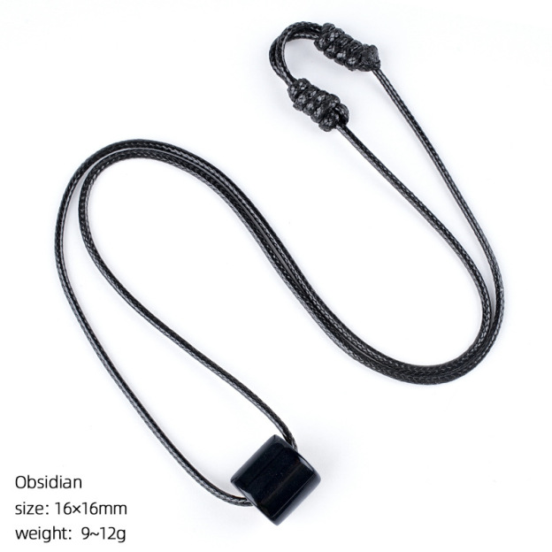 Natural Stone Cylinder Pendant Necklace Adjustable Braided Rope Large Hole Minimalist Vintage Style Everyday Fashion Accessory