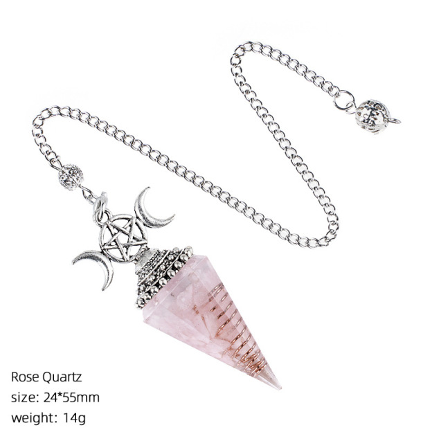 Natural Crystal Pendulum Pendant Vintage Triple Moon Divination Dowsing Pendulum Necklace Resin Chakra Meditation Jewelry
