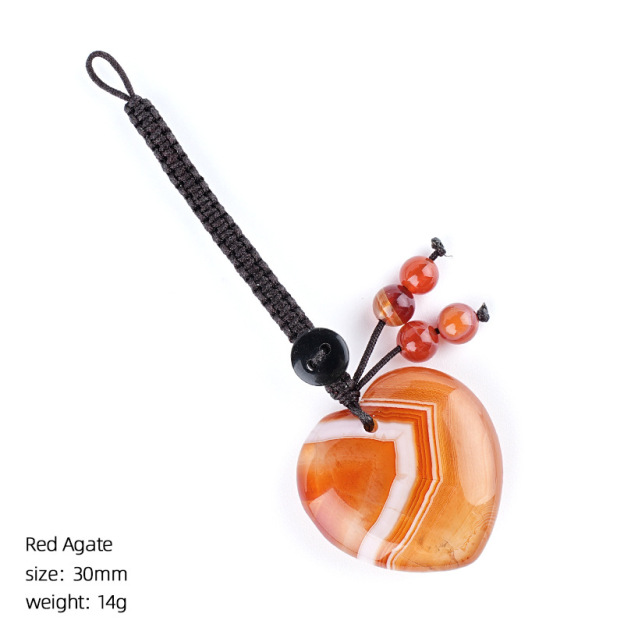 Natural Stone Heart Keychain Pendant, Handwoven Crystal Heart Bag Charm for Keys, DIY Jewelry, Gift Decoration or Wholesale Supply