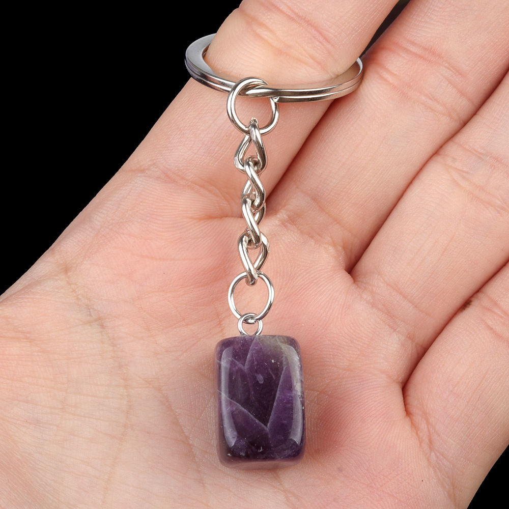 Natural Crystal Rectangle Keychain, Irregular Stone Block Key Ring Charm for DIY Accessories, Bag Decoration and Everyday Carry Gift