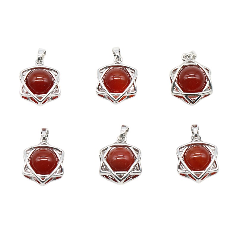 Natural Crystal Hexagram Pendant, Star Cage Gemstone Charm with Round Stone Bead for DIY Bracelet, Necklace Making and Handmade Jewelry Accessories