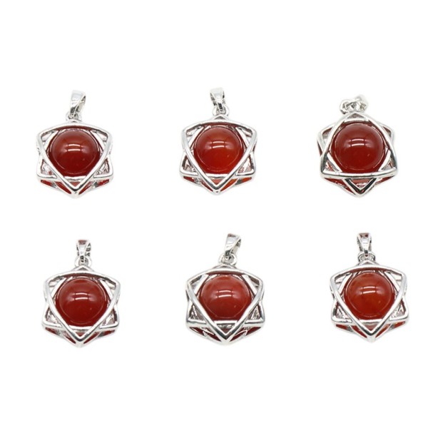 Natural Crystal Hexagram Pendant, Star Cage Gemstone Charm with Round Stone Bead for DIY Bracelet, Necklace Making and Handmade Jewelry Accessories