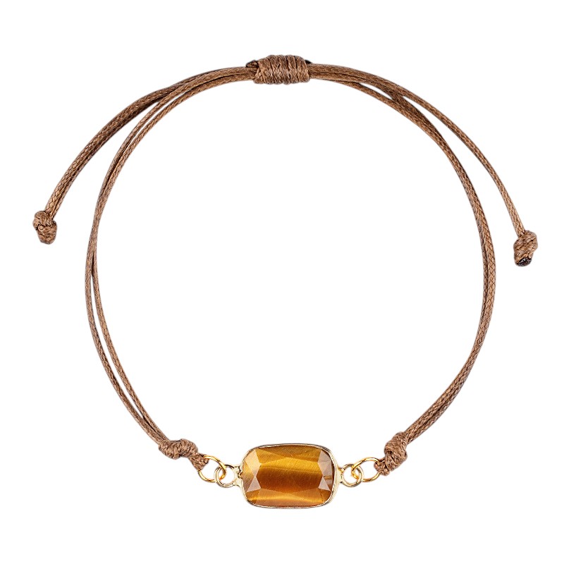 Natural Crystal Faceted Rectangle Bracelet, Adjustable Handwoven Cord for Daily Wear, DIY Jewelry, Personalized Gift
