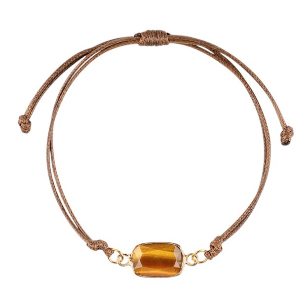 Natural Crystal Faceted Rectangle Bracelet, Adjustable Handwoven Cord for Daily Wear, DIY Jewelry, Personalized Gift