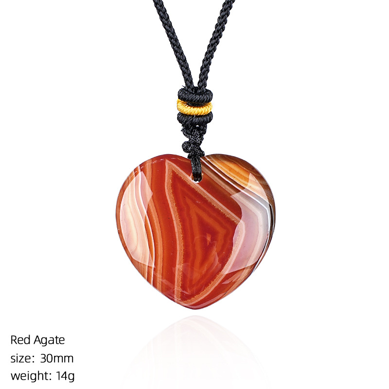 Natural Stone Heart Necklace Pendant, 30mm Crystal Heart Charm with Cord, DIY Jewelry Making or Gift Accessory