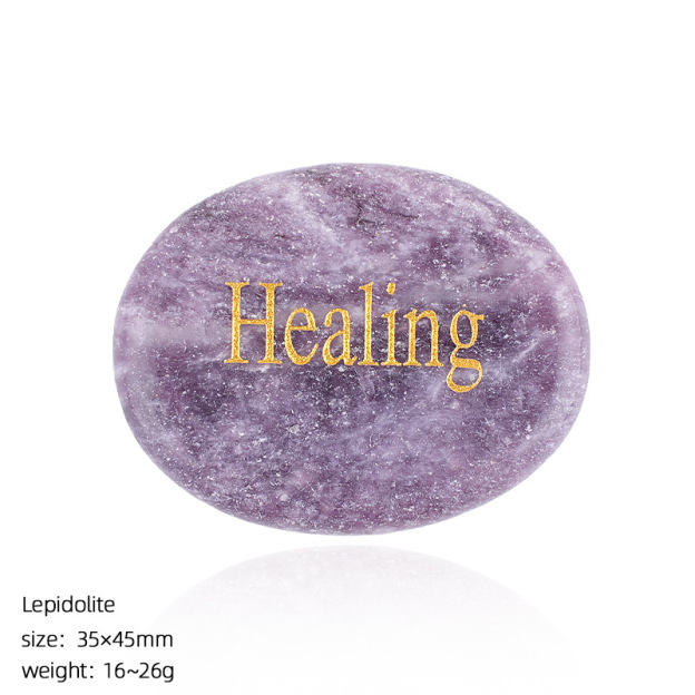 Natural Crystal Engraved Palm Stone, Oval Affirmation Worry Stone Massage Stone for Relaxation, Motivation, Gift, Desk Decor and Wholesale