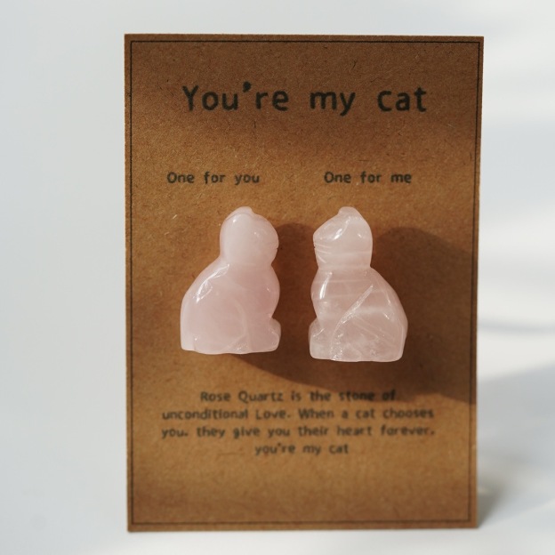 Rose Quartz Animal Couple Carving with Message Card, Hand-Carved Crystal Love Gift for Valentine’s Day & Anniversary