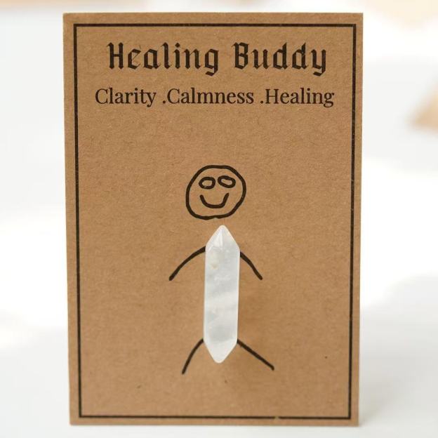 Natural Crystal Double Terminated Point with Message Card, Hand-Polished Healing Stone Gift for Mindfulness, Display & Resale