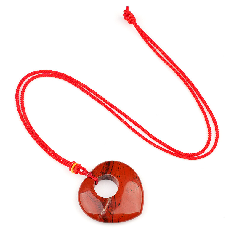 Natural Crystal Heart Stone Necklace, Love Heart Sweater Chain Pendant, Gemstone Heart Charm Long Necklace Gift Jewelry Accessory