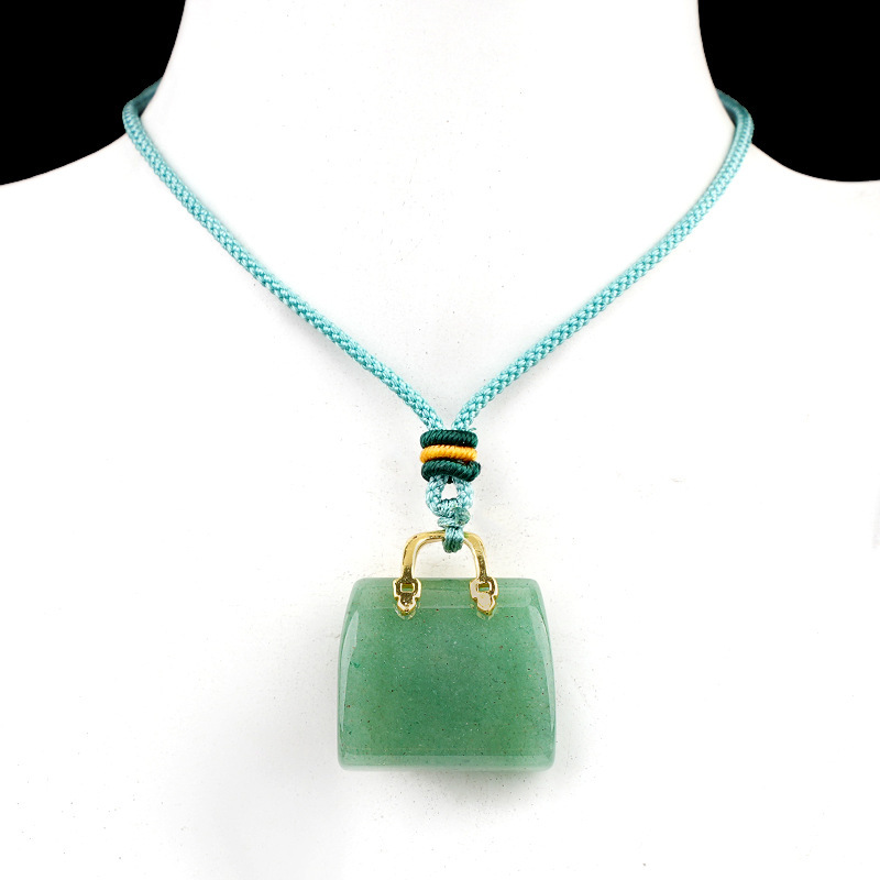 Natural Crystal Handbag Shape Pendant, Agate Stone Mini Bag Ornament Woven Rope Sweater Chain Accessory, Multi Material Decorative Pendant