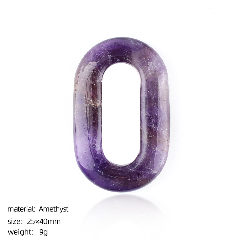 Natural Stone Oval O-Ring Pendant 25×40mm Large Hole Crystal & Jadeite Carved Loop Connector for DIY Necklace Jewelry Making
