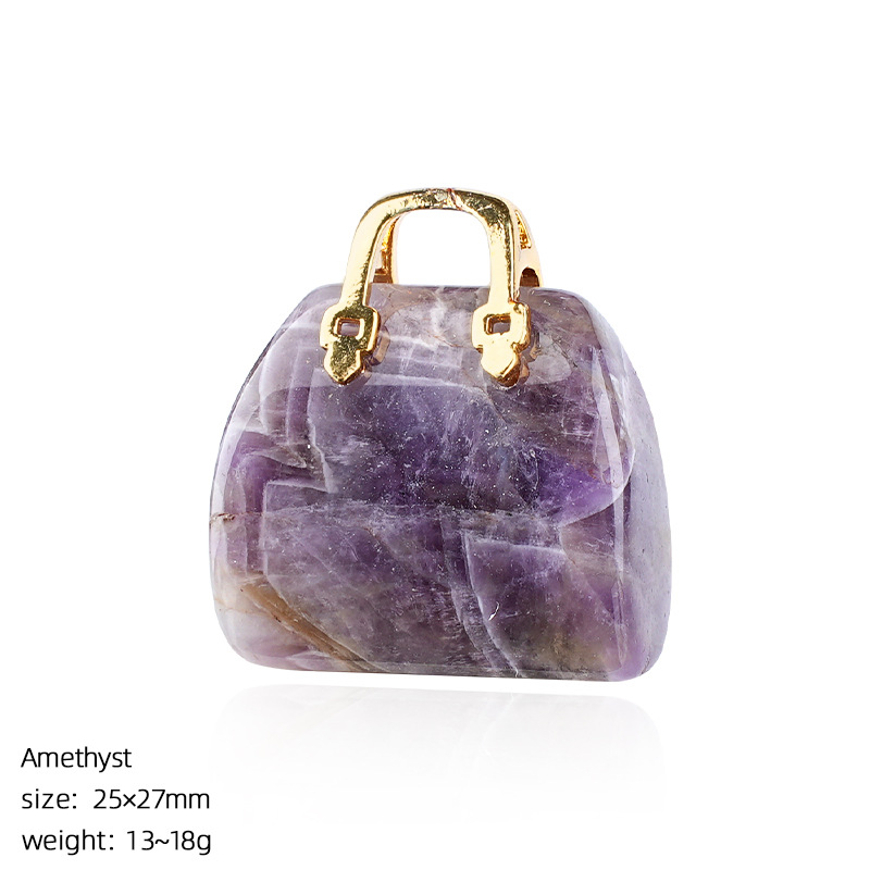 Natural Stone Mini Handbag Pendant, Agate Crystal Bag Charm for Necklace, DIY Decoration or Display Piece