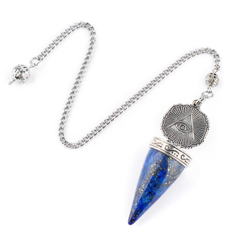 Natural Gemstone Pendulum Pendant Pointed Dowsing Tool Meditation Chain Adjustable Divination Crystal Charm26022101