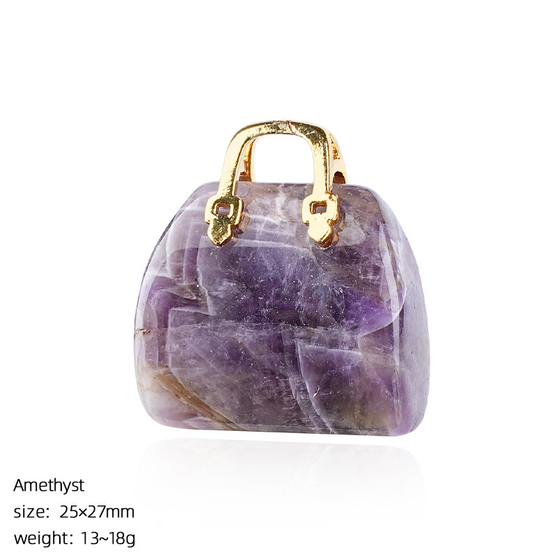 Natural Stone Mini Handbag Pendant, Agate Crystal Bag Charm for Necklace, DIY Decoration or Display Piece