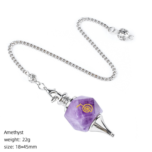 Geometric Crystal Pendulum Pendant with Rune Engraving - Adjustable Chain for Meditation and Yoga