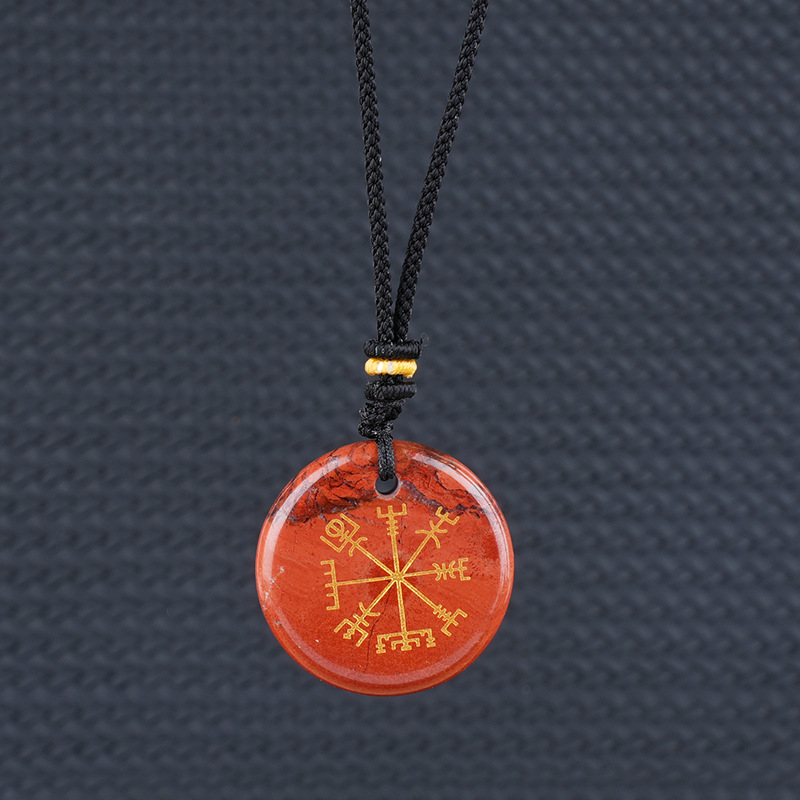 Viking Style Crystal Pendant Necklace Natural Agate Symbol with Round Shape