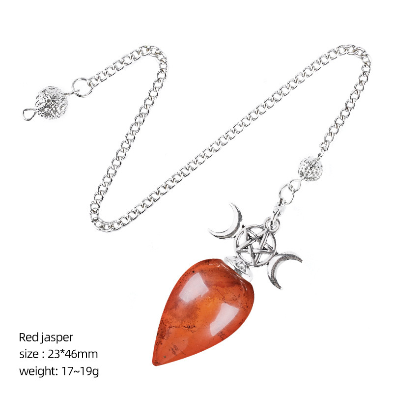 Natural Crystal Dowsing Pendulum Necklace, Triple Moon Teardrop Pendant with Chain, Water Drop Stone Pendulum for Meditation Yoga