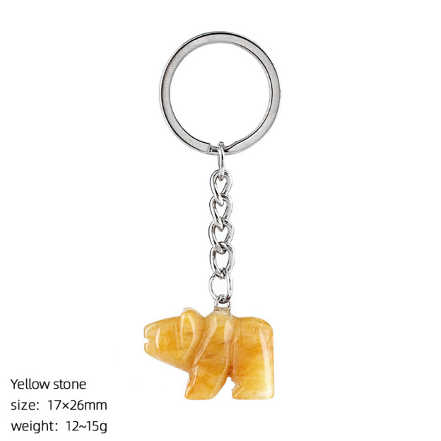 Natural Stone Polar Bear Keychain Animal Shape Hand Carved Bag Pendant Creative Cute Bear Key Ring Gift Accessory