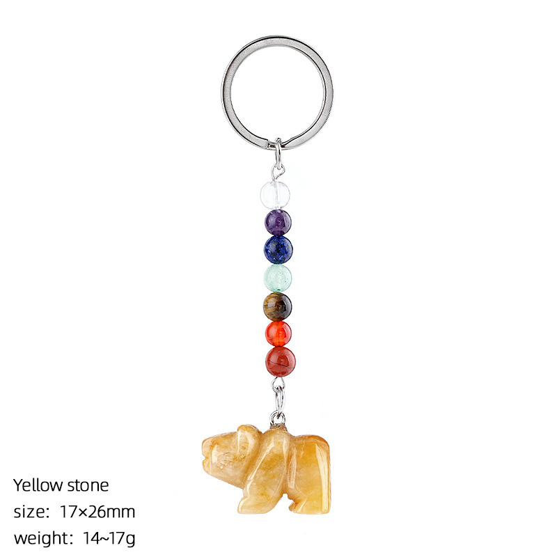 Natural Stone Polar Bear Keychain Color Bead Pendant Animal Bag Charm Carved Bear Keyring Creative Gift Accessory