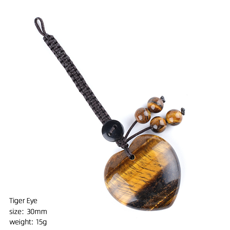 Natural Stone Heart Keychain Pendant, Handwoven Crystal Heart Bag Charm for Keys, DIY Jewelry, Gift Decoration or Wholesale Supply