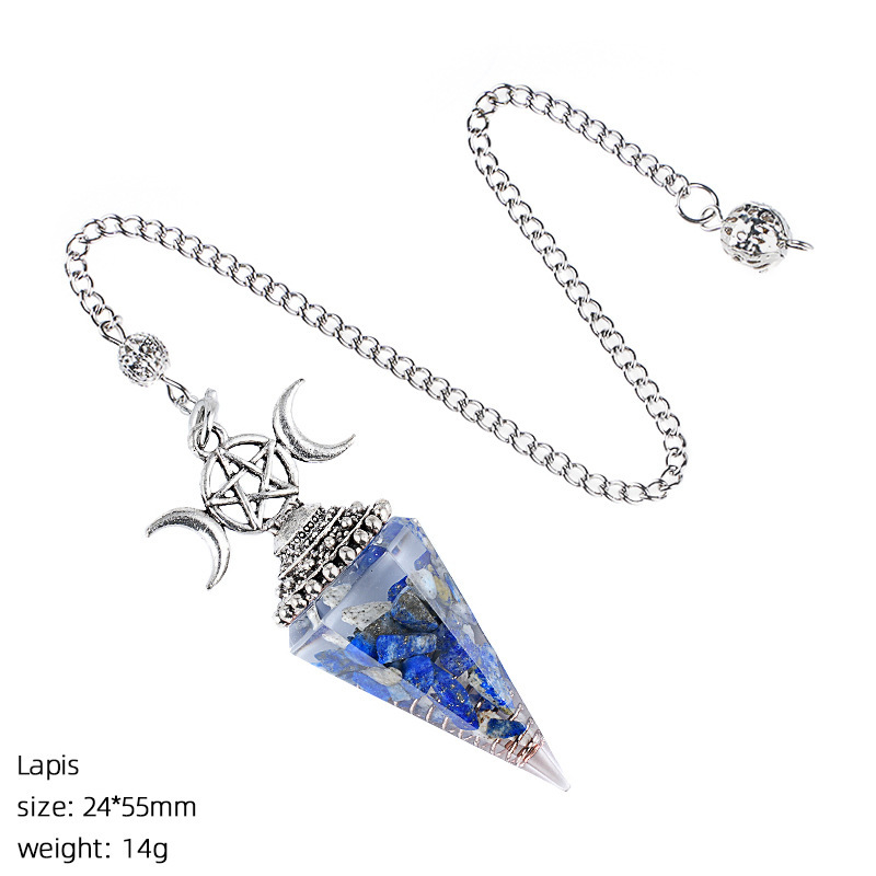 Natural Crystal Pendulum Pendant Vintage Triple Moon Divination Dowsing Pendulum Necklace Resin Chakra Meditation Jewelry