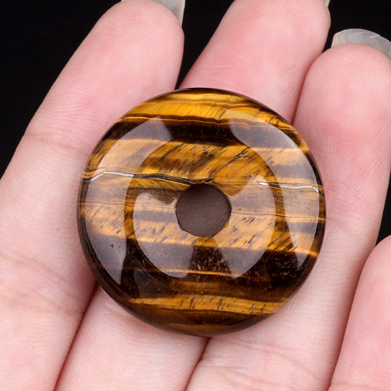 Natural Stone Donut Circle Pendant DIY Necklace Charm Round Large Hole Amulet Style Smooth Polished Minimalist Fashion Accessory