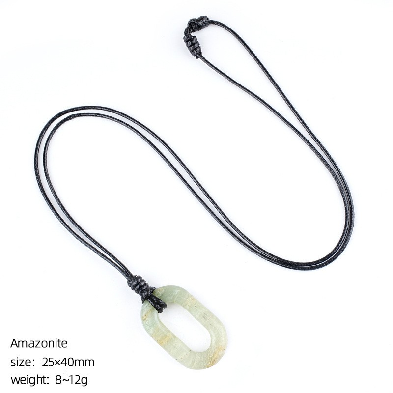 Natural Stone O Ring Necklace, Adjustable Oval Large Hole Pendant Necklace with Polished Crystal Loop Charm for Everyday Wear and Minimalist Styling