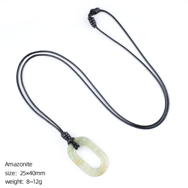 Natural Stone O Ring Necklace, Adjustable Oval Large Hole Pendant Necklace with Polished Crystal Loop Charm for Everyday Wear and Minimalist Styling