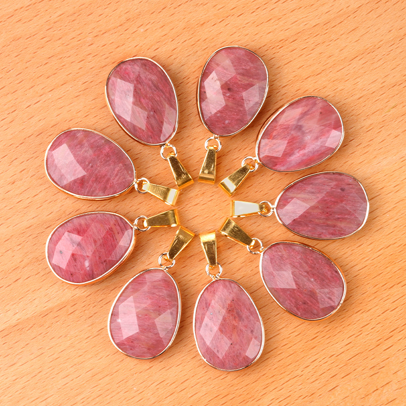 Natural Crystal Faceted Oval Pendant, Copper Wrapped Single Hole Gemstone Charm for DIY Necklace Making and Elegant Jewelry Styling
