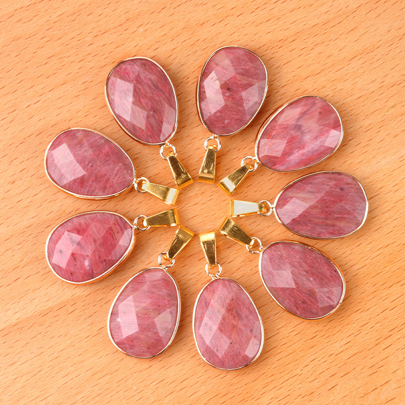Natural Crystal Faceted Oval Pendant, Copper Wrapped Single Hole Gemstone Charm for DIY Necklace Making and Elegant Jewelry Styling