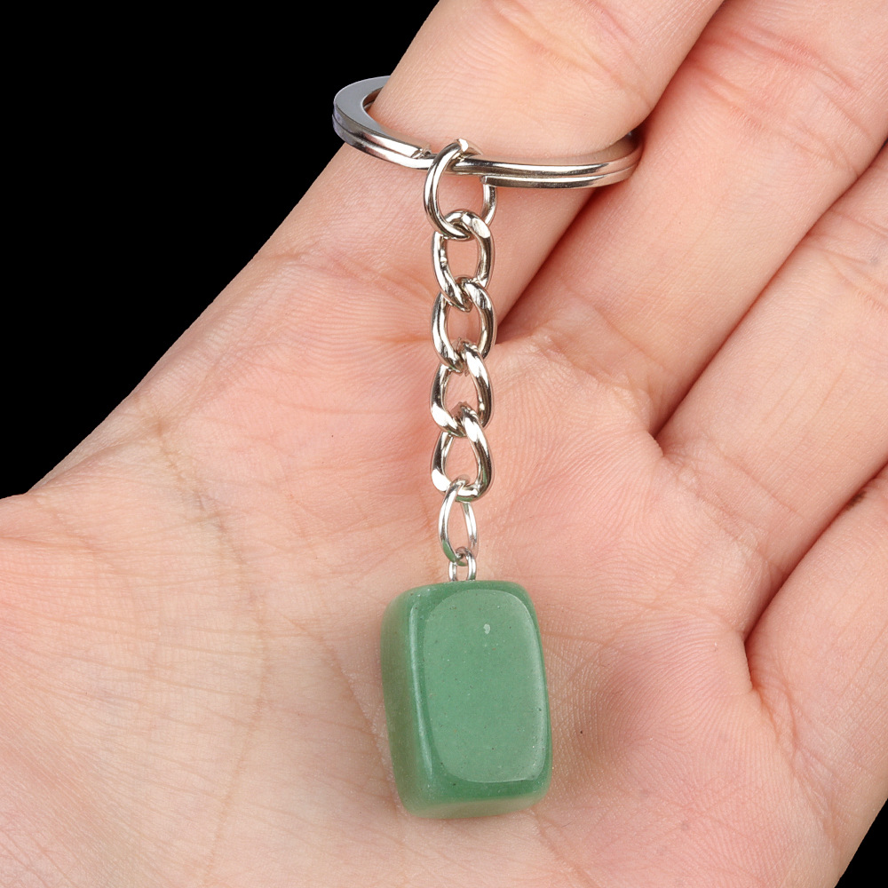 Natural Crystal Rectangle Keychain, Irregular Stone Block Key Ring Charm for DIY Accessories, Bag Decoration and Everyday Carry Gift