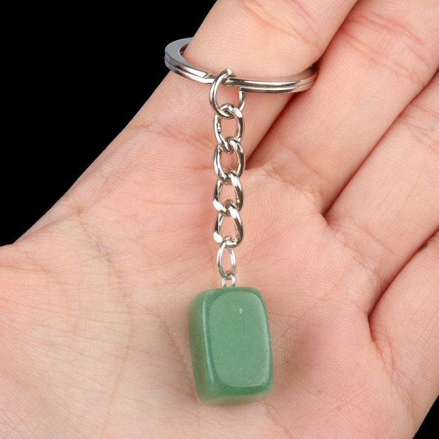 Natural Crystal Rectangle Keychain, Irregular Stone Block Key Ring Charm for DIY Accessories, Bag Decoration and Everyday Carry Gift