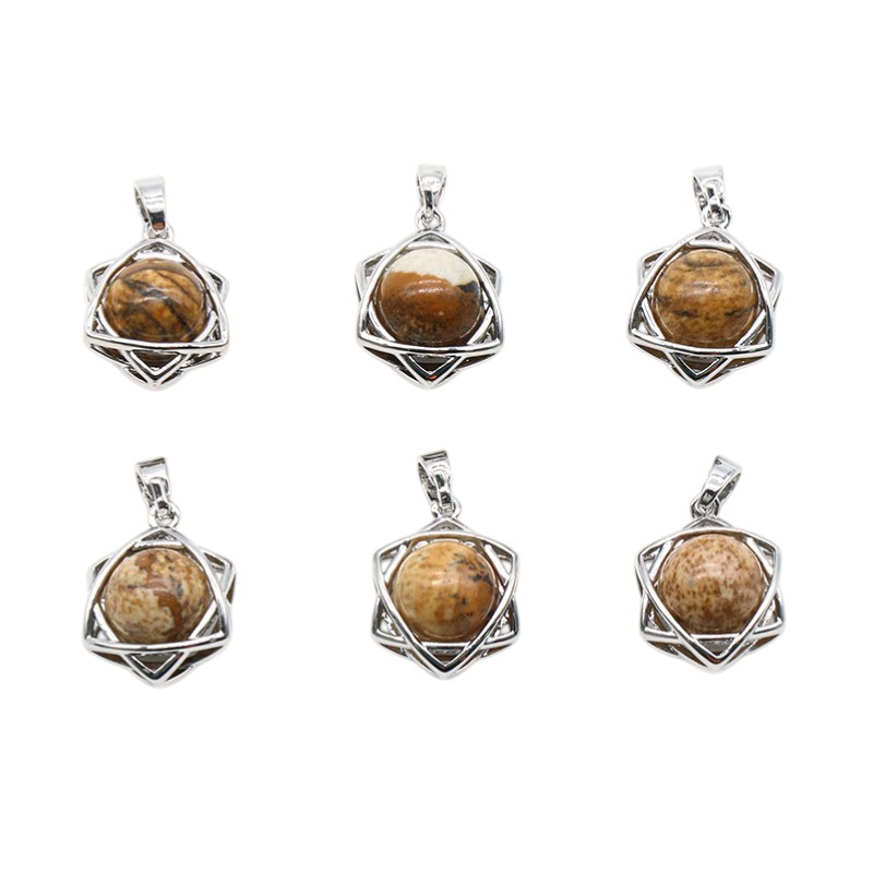 Natural Crystal Hexagram Pendant, Star Cage Gemstone Charm with Round Stone Bead for DIY Bracelet, Necklace Making and Handmade Jewelry Accessories
