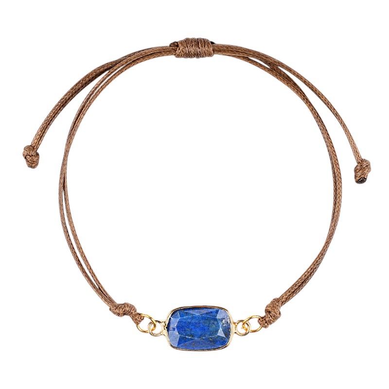 Natural Crystal Faceted Rectangle Bracelet, Adjustable Handwoven Cord for Daily Wear, DIY Jewelry, Personalized Gift