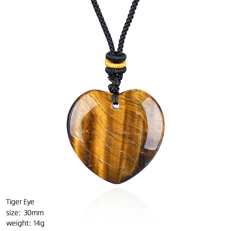 Natural Stone Heart Necklace Pendant, 30mm Crystal Heart Charm with Cord, DIY Jewelry Making or Gift Accessory