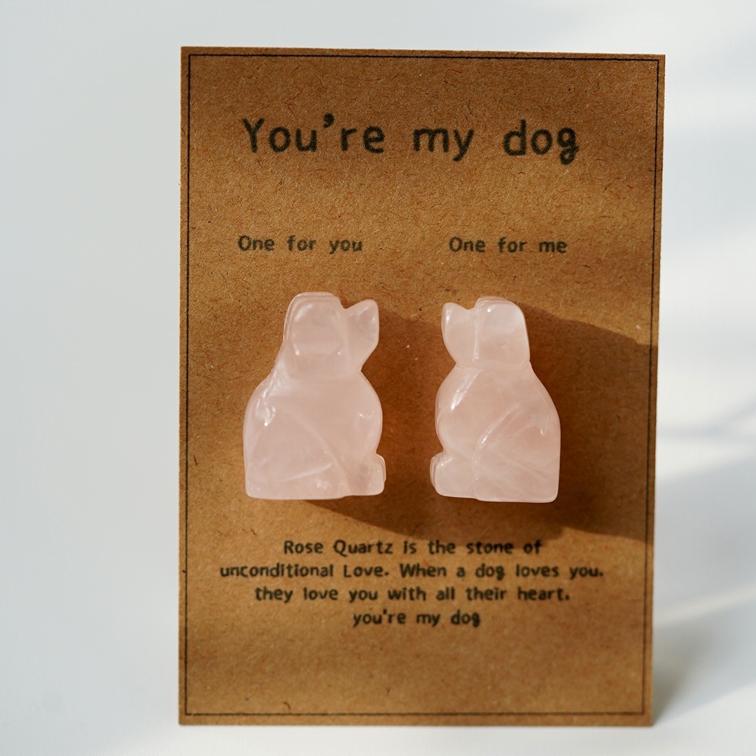 Rose Quartz Animal Couple Carving with Message Card, Hand-Carved Crystal Love Gift for Valentine’s Day & Anniversary