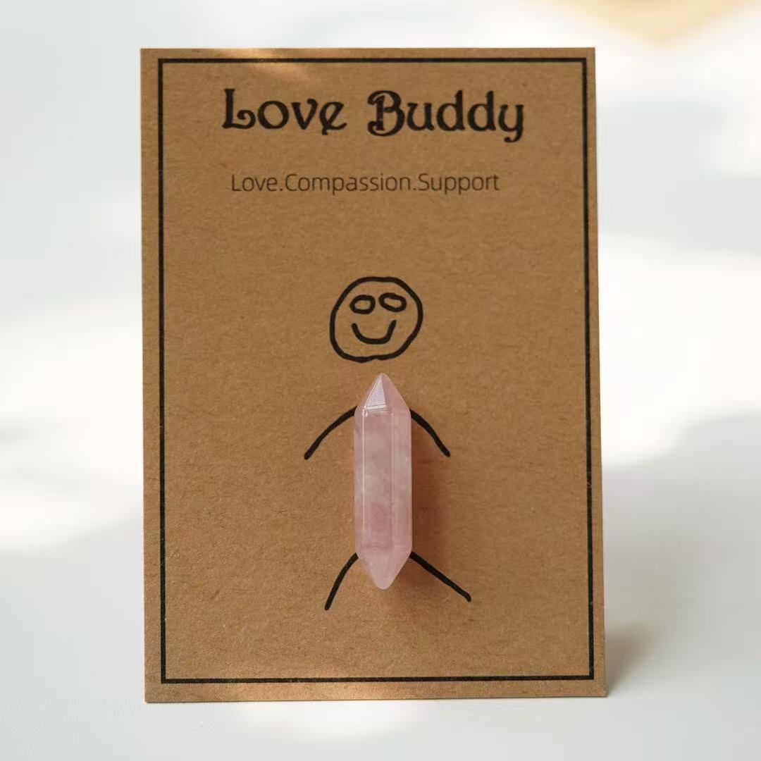 Natural Crystal Double Terminated Point with Message Card, Hand-Polished Healing Stone Gift for Mindfulness, Display & Resale