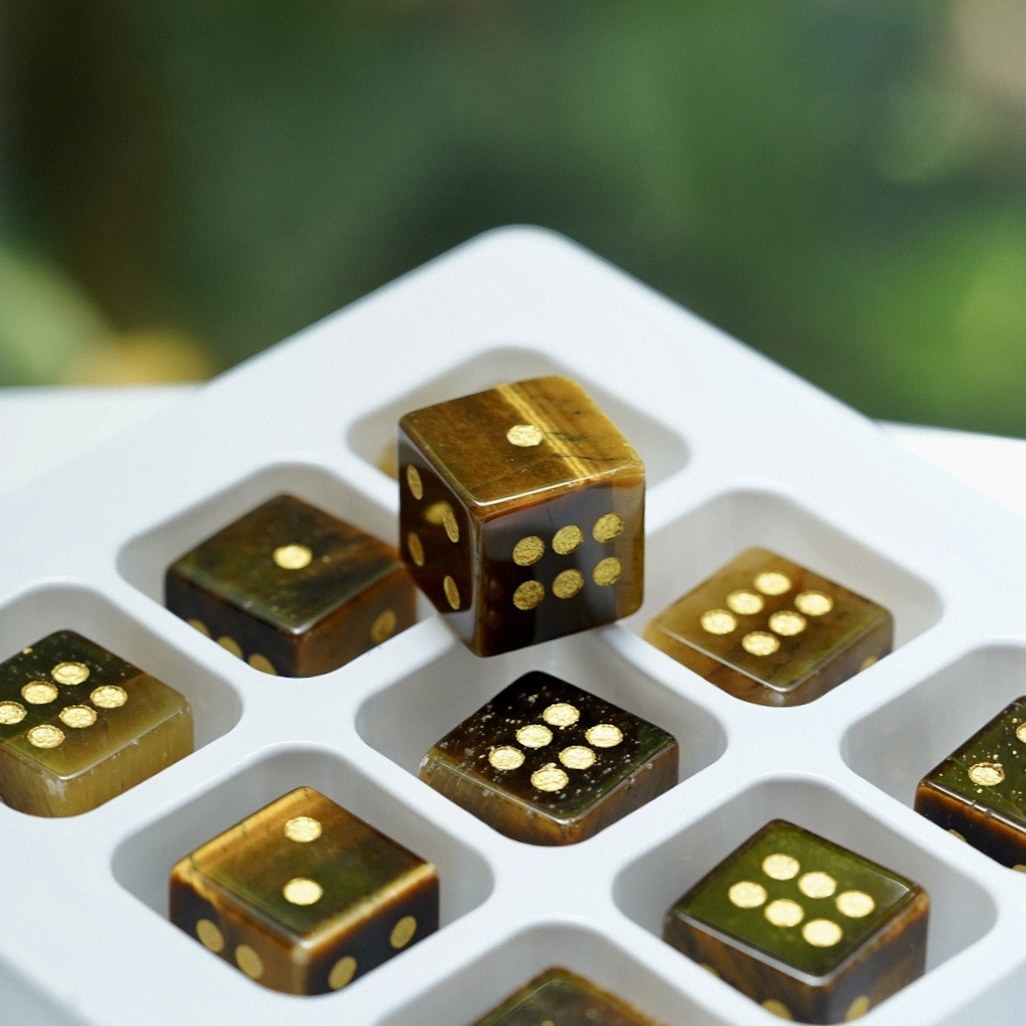 Semi-Precious Crystal Dice, Engraved Gemstone Dice Available as Single Pieces or Display Sets