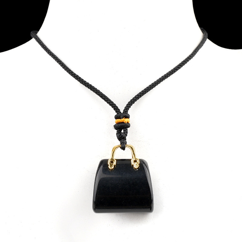 Natural Crystal Handbag Shape Pendant, Agate Stone Mini Bag Ornament Woven Rope Sweater Chain Accessory, Multi Material Decorative Pendant