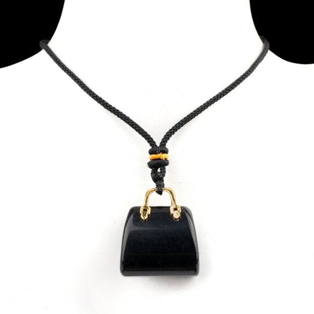 Natural Crystal Handbag Shape Pendant, Agate Stone Mini Bag Ornament Woven Rope Sweater Chain Accessory, Multi Material Decorative Pendant