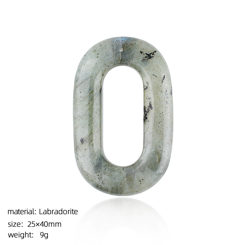 Natural Stone Oval O-Ring Pendant 25×40mm Large Hole Crystal & Jadeite Carved Loop Connector for DIY Necklace Jewelry Making