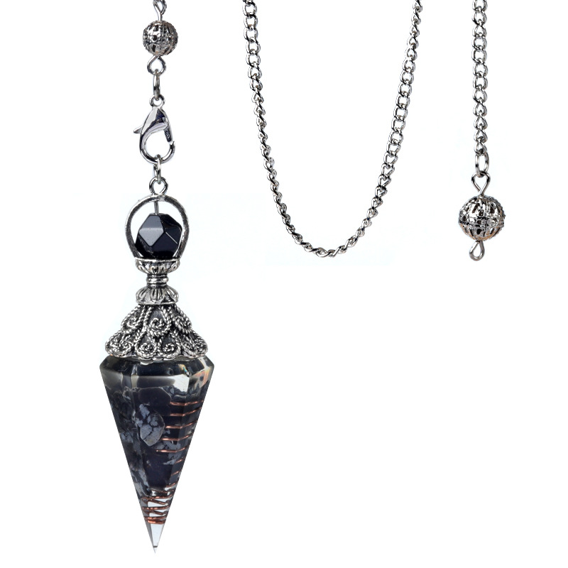 Resin Crystal Chip Pendulum Necklace Silver Chain Hexagonal Cone Stone Dowsing Pendant Jewelry Accessory 20260210