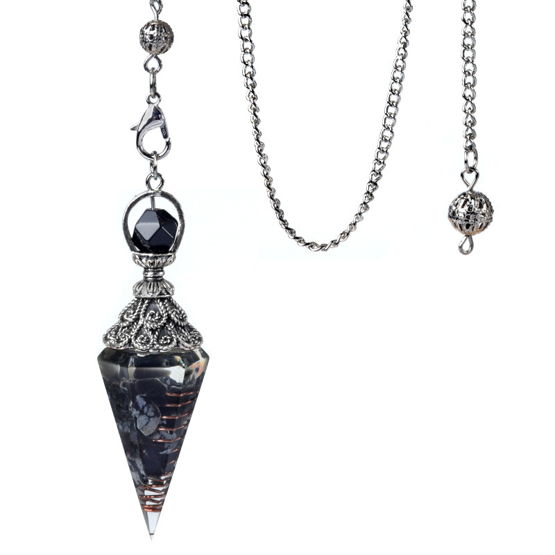 Resin Crystal Chip Pendulum Necklace Silver Chain Hexagonal Cone Stone Dowsing Pendant Jewelry Accessory 20260210