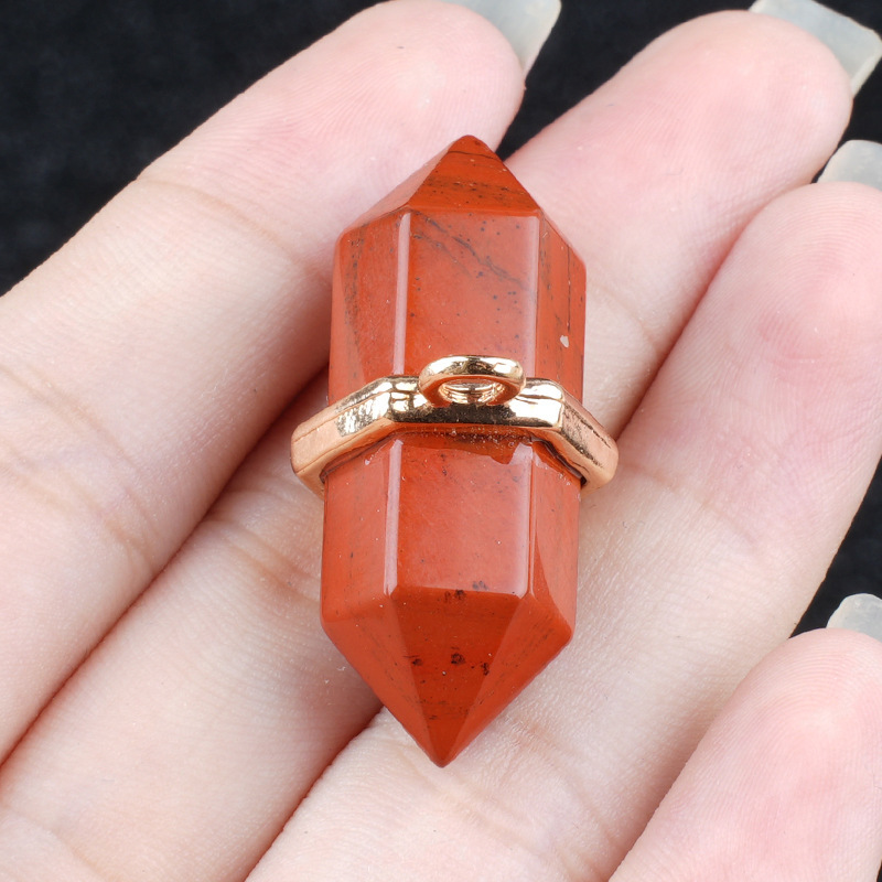 Natural Crystal Double Point Pendant Hexagonal Column Stone Charm 13×36mm DIY Necklace Jewelry Accessory